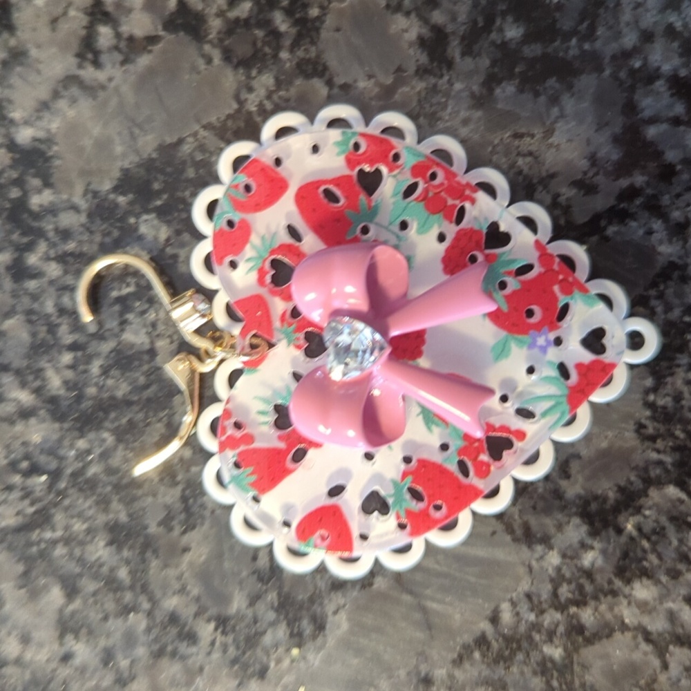 Betsey Johnson Pink and Red Heart Earrings - Picture 6 of 6